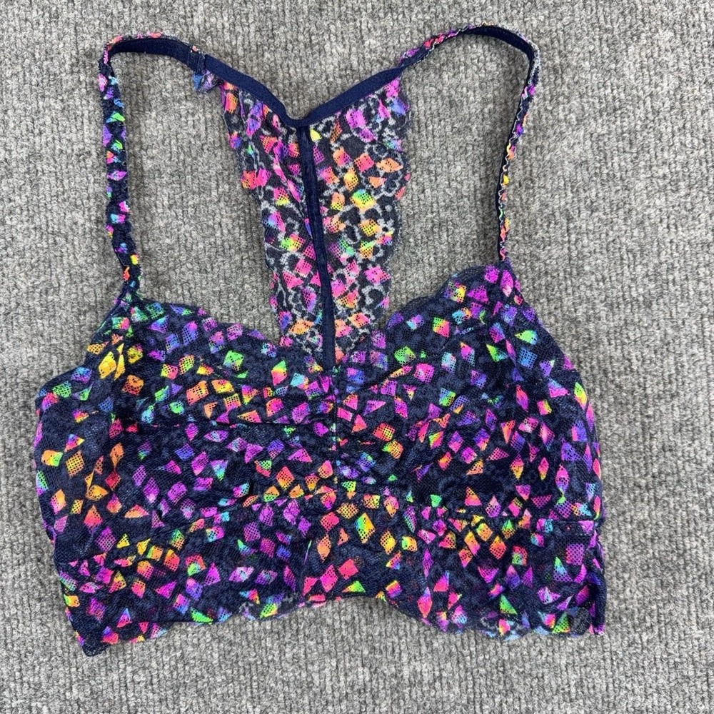 PINK Victoria's Secret Bralette Womens Large Multicolor Lace Racerback Wireless
